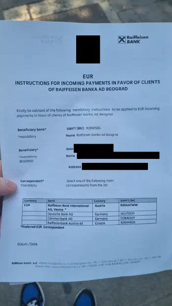 Пример бумажки с реквизитами, где черные квадраты, ваши данные