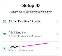 Выбираете Restore ID