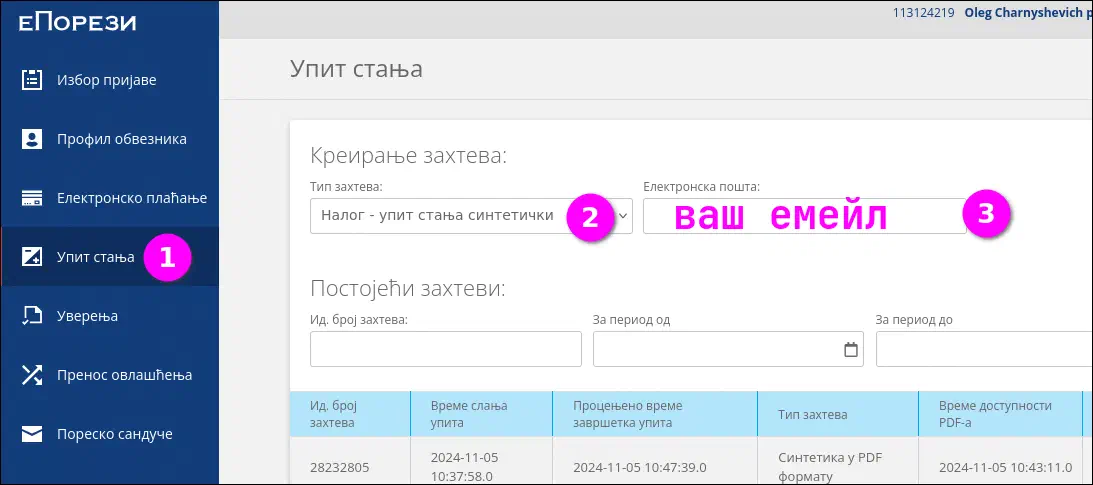 Выбор заявления