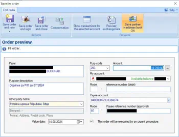 Пример заполненной платежки