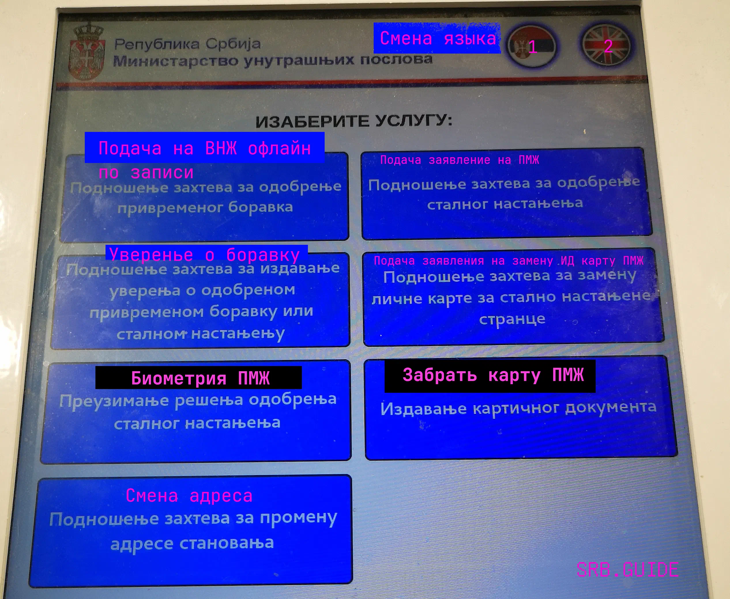 Пример что выбирать в терминале