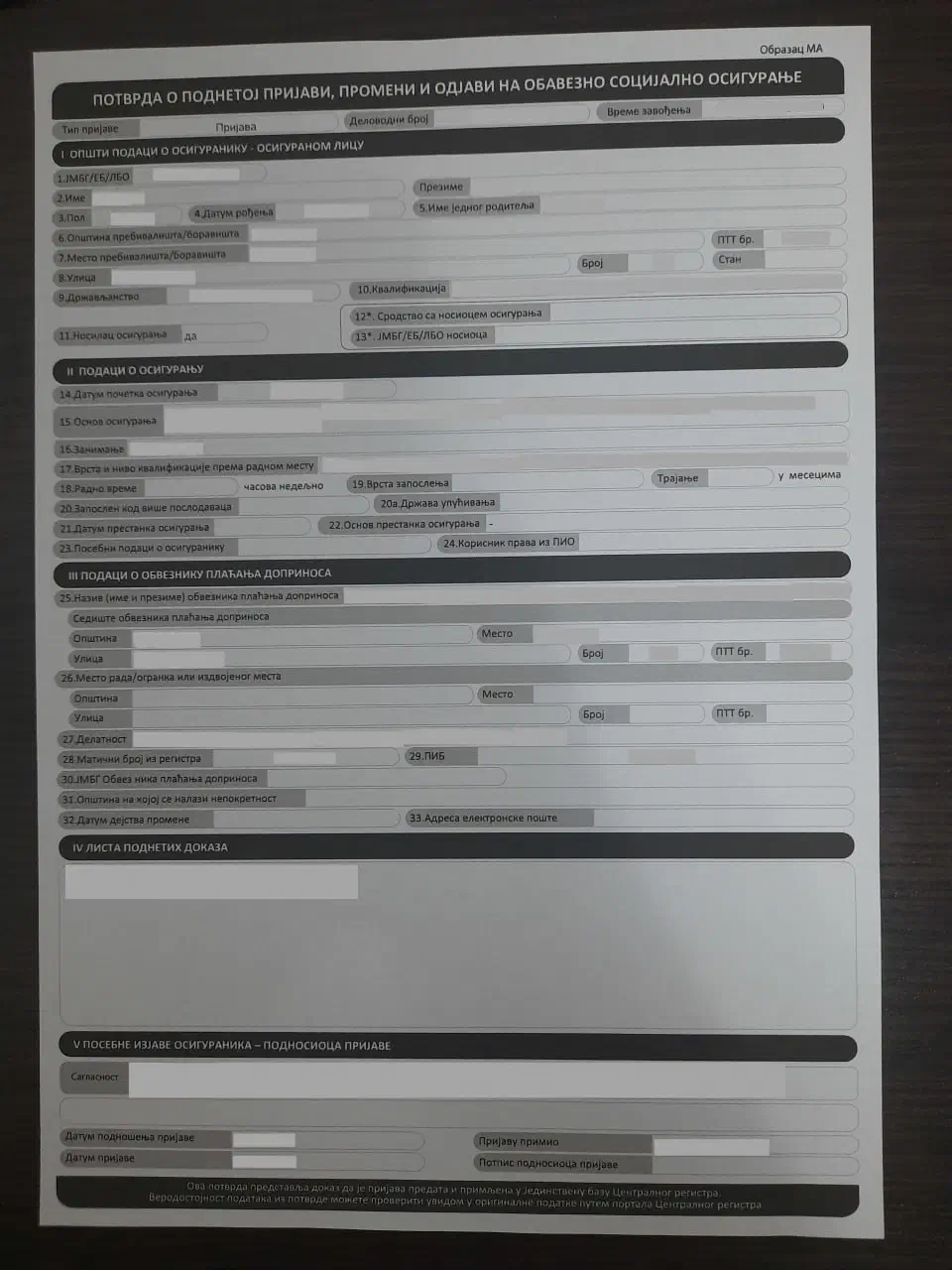 Пример образац МА